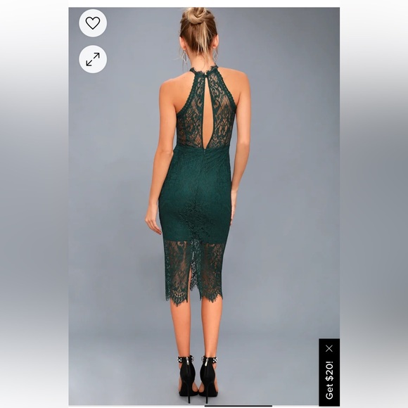 Lulus Kiss Me at Midnight Lace Halter Bodycon Midi Dress in Forest Green, Sz S - Picture 15 of 17